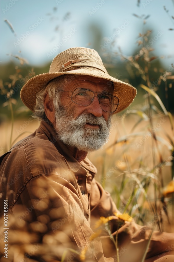 A Senior farmer in a field. A Senior farmer in a field.