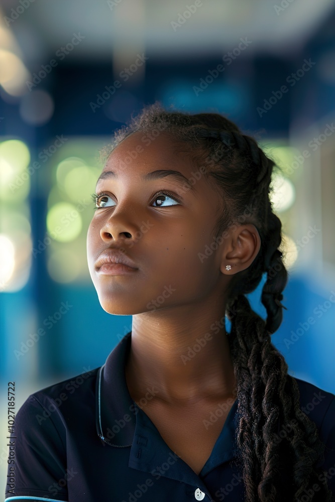A portrait of African American schoolgirl at school A portrait of African American schoolgirl at school