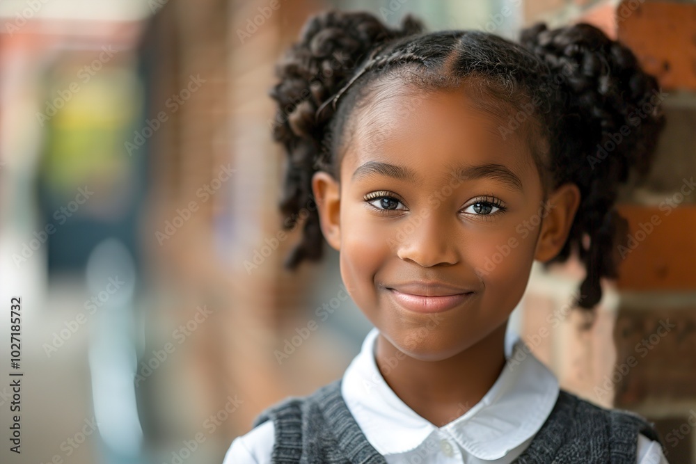 A portrait of African American schoolgirl at school A portrait of African American schoolgirl at school