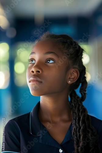 A portrait of African American schoolgirl at school