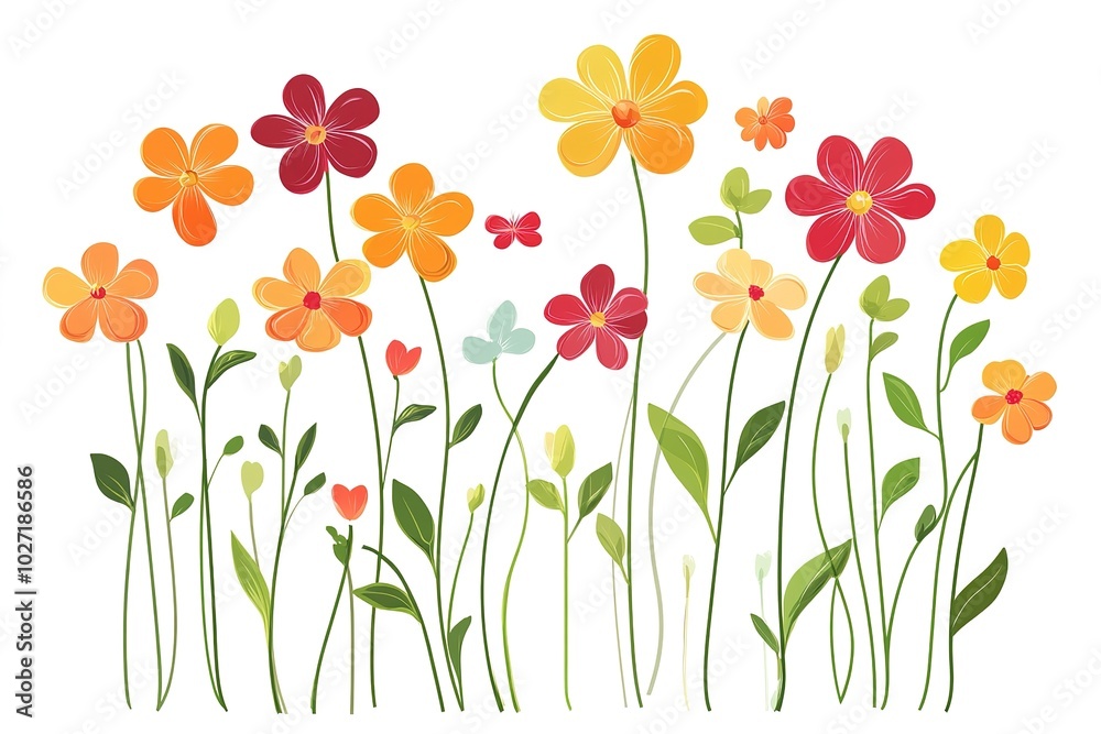 Set of simple colorful spring flowers illustration on a white background, in a flat design style Set of simple colorful spring flowers illustration on a white background, in a flat design style