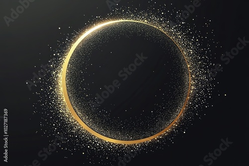 A golden, ring-shaped frame on the left side of an empty black background, with glitter and sparkle effects, creates a luxurious atmosphere