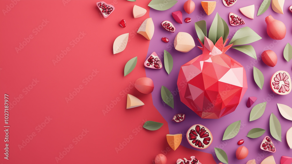 Artistic arrangement of pomegranate and fruit pieces Artistic arrangement of pomegranate and fruit pieces