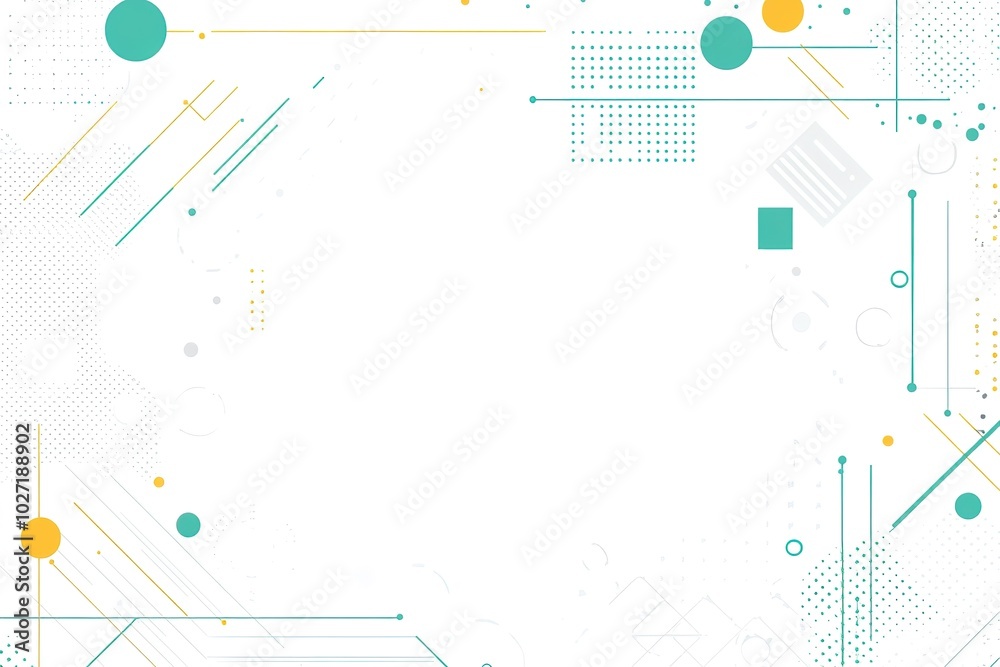 Obraz premium Abstract flat vector background with simple shapes and lines in pastel blue, green, and yellow colors on a white background