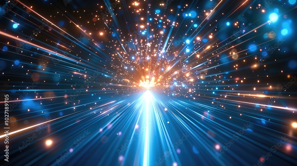 Abstract blue light speed background with laser rays and glowing flare in the center, motion blur effect, futuristic design concept for technology or science illustration. Abstract blue light speed background with laser rays and glowing flare in the center, motion blur effect, futuristic design concept for technology or science illustration.