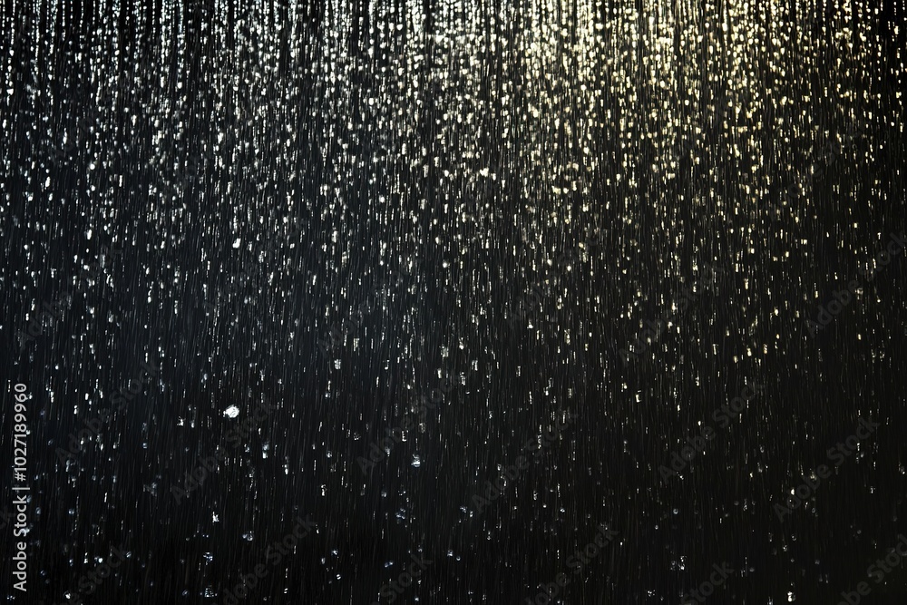Obraz premium Realistic rain texture on a black background, with no shadows, for overlaying video or animation with a rain effect. High resolution. High quality