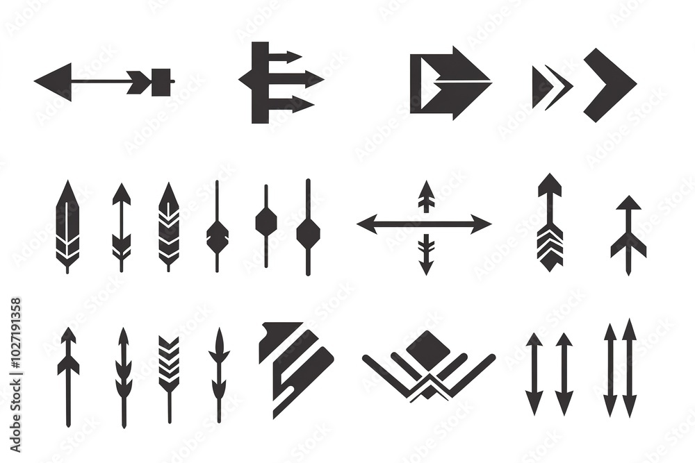 A collection of simple arrow icons, on a white background, vector graphics, simple shapes, vector style, vector illustration, simple design, flat colors, simple shapes, minimalistic, simple lines A collection of simple arrow icons, on a white background, vector graphics, simple shapes, vector style, vector illustration, simple design, flat colors, simple shapes, minimalistic, simple lines