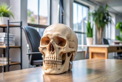 Realistic Human Skull Display in office