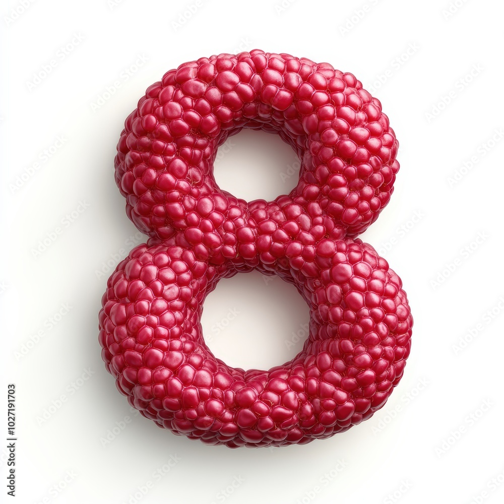 3D number 8 with raspberry texture realistic modern design, soft lighting, white background 3D number 8 with raspberry texture realistic modern design, soft lighting, white background