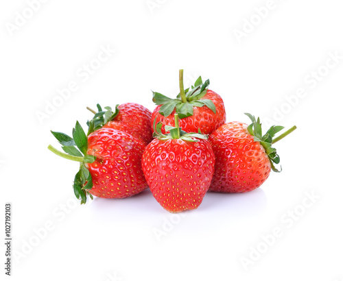 Strawberries with strawberry leaf on a white background.