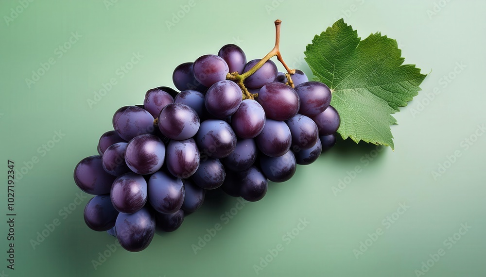Close-up of Fresh Purple Grapes with Green Leaves on Pastel Background. Perfect for Vineyard Promotions, Organic Food Labels, or Wine Related Visuals Close-up of Fresh Purple Grapes with Green Leaves on Pastel Background. Perfect for Vineyard Promotions, Organic Food Labels, or Wine Related Visuals