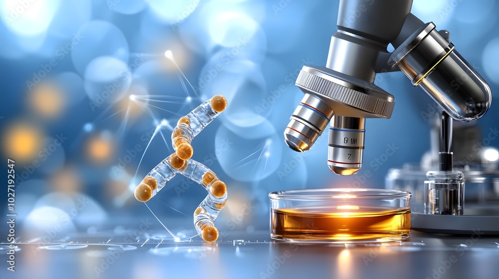 A high-tech microscope gazes over a petri dish, symbolizing scientific exploration and molecular research in a vibrant, blue-lit background. A high-tech microscope gazes over a petri dish, symbolizing scientific exploration and molecular research in a vibrant, blue-lit background.