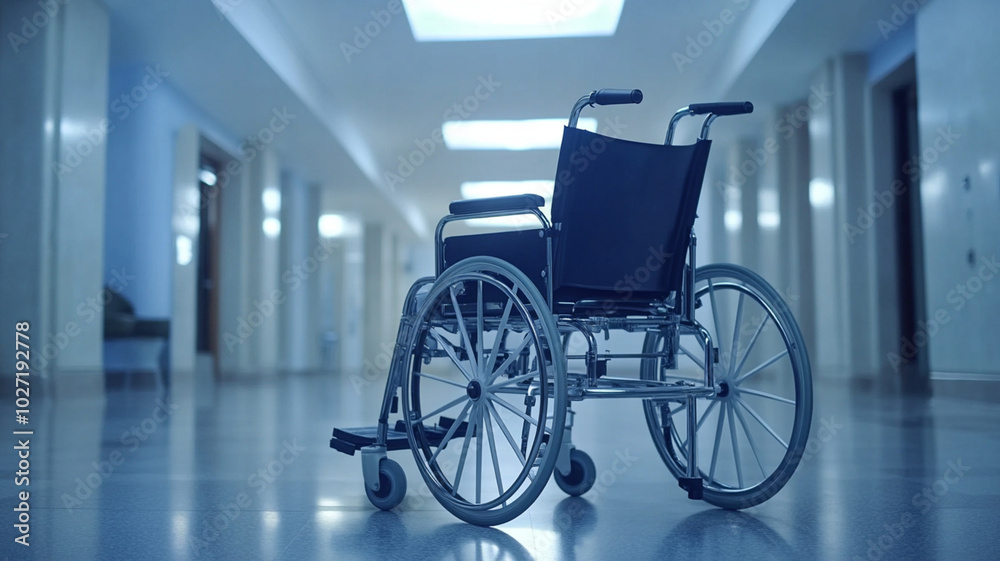 Fototapeta premium wheelchair in hospital corridor