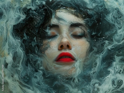 Woman with Closed Eyes Submerged in Water