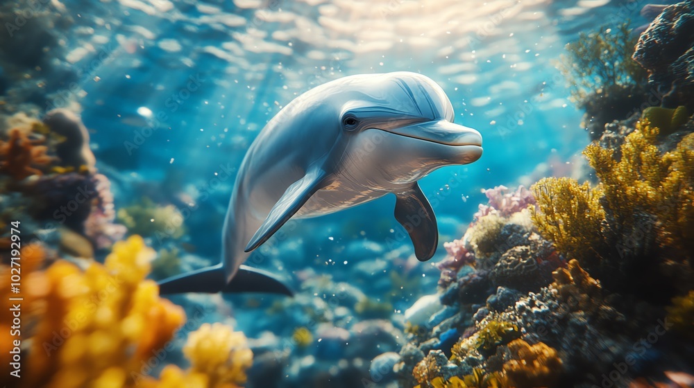Fototapeta premium Dolphin swimming gracefully underwater