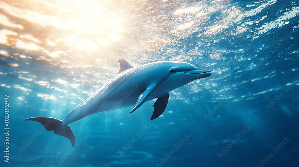 Fototapeta premium Dolphin swimming in clear blue water