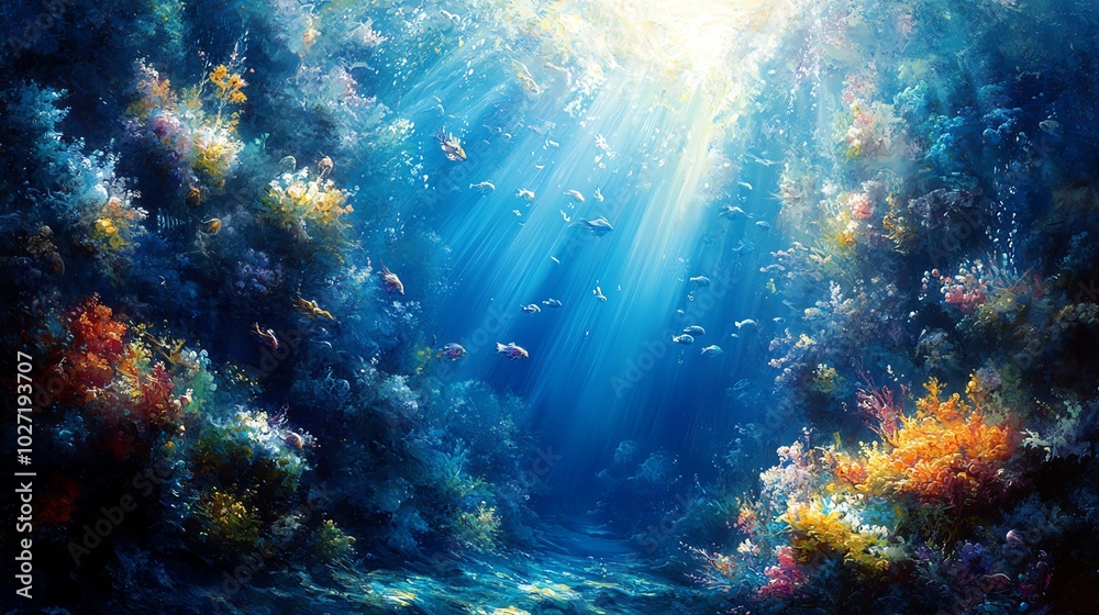 Fototapeta premium Underwater scene with vibrant marine life.
