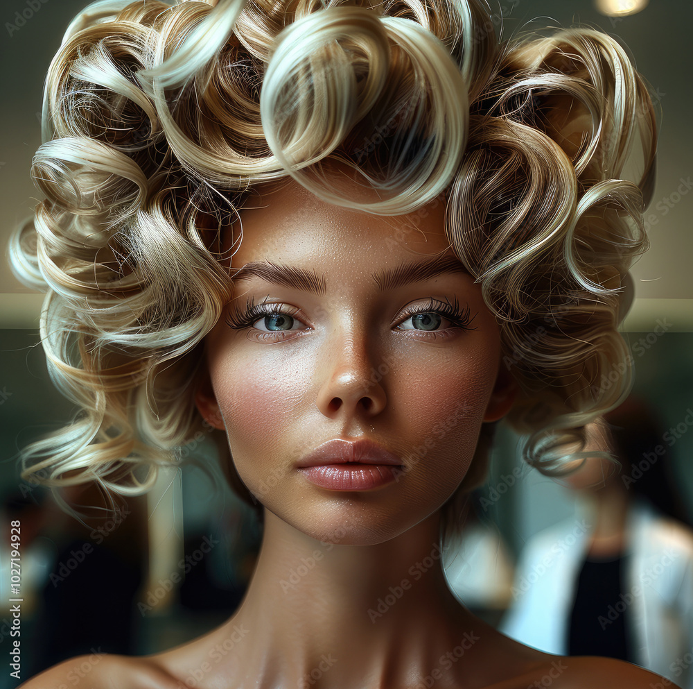 Naklejka premium Woman in beauty salon with wonderful mega hair.