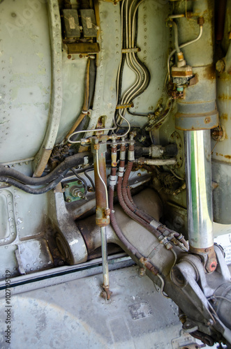 detail of old airplane engine with propeller