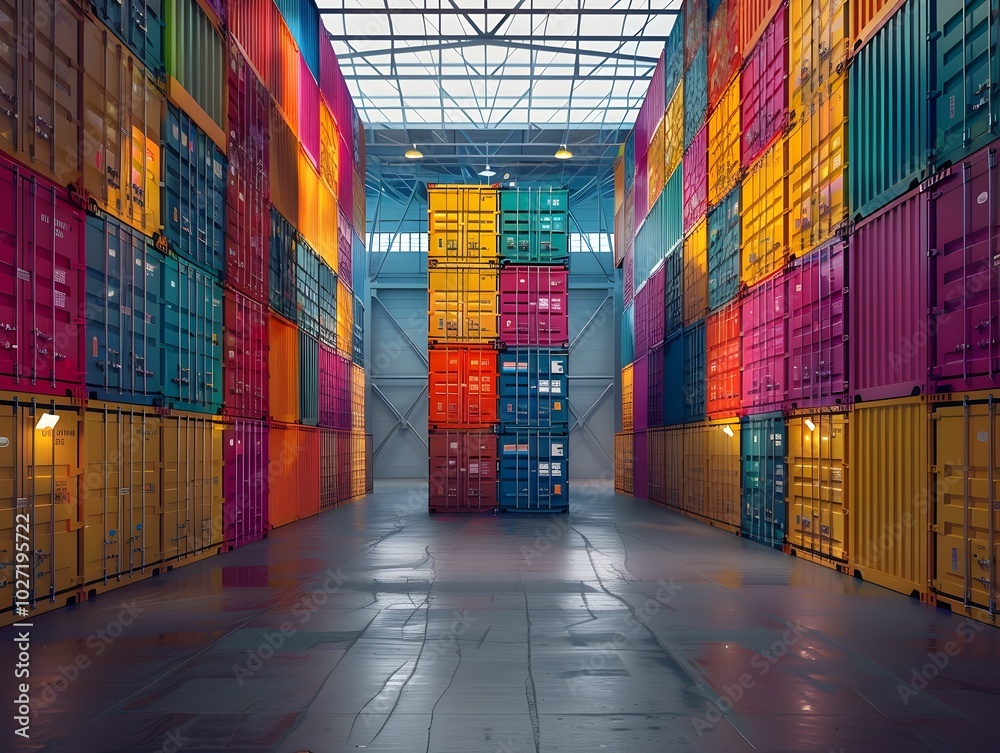 Fototapeta premium Massive Colorful Container Warehouse Showcasing the Scale and Complexity of Global Trade and Logistics