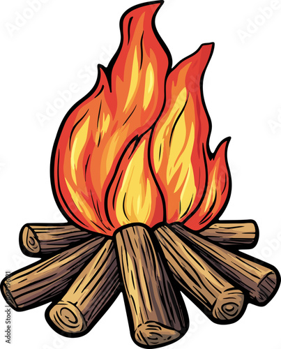 Campfire Drawing Design – Cozy Outdoor Bonfire Graphics for Adventure & Camping Themes