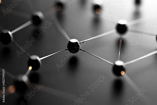 Visually stunning representation of a network with connected nodes on a dark surface, showcasing the intricacies and complexity of digital or social networks.