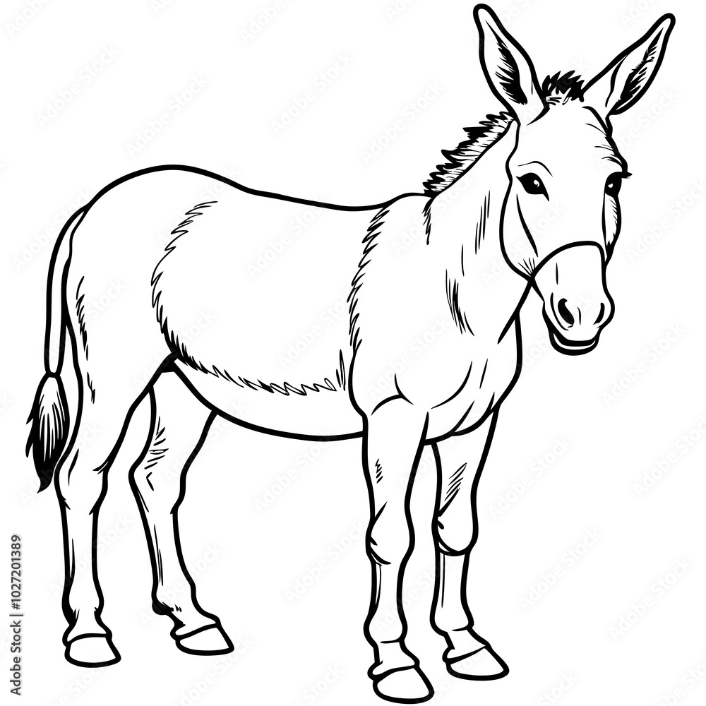 Obraz premium simple icon Children coloring book page, line art, monochrome black and white, cartoon outline cute style, illustration of a donkey