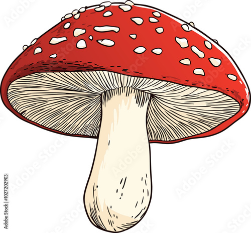 Fresh Mushroom Drawing Illustration - Ideal for Food and Culinary Designs