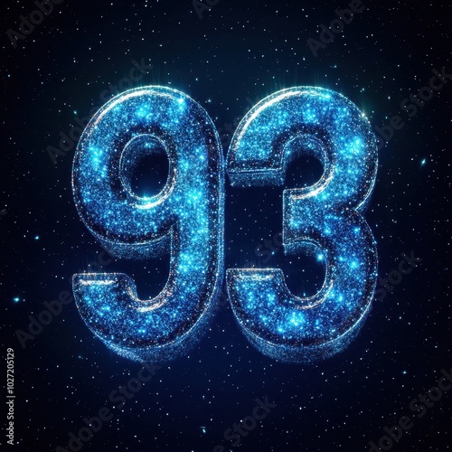 Sparkling blue number 93 against a starry night background. photo