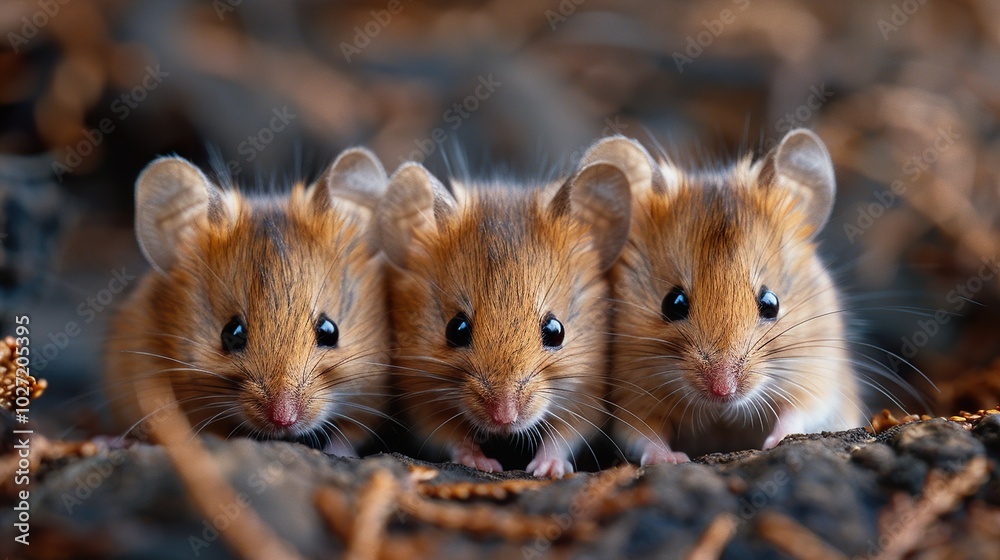 Three Adorable Mice Looking at the Camera Three Adorable Mice Looking at the Camera