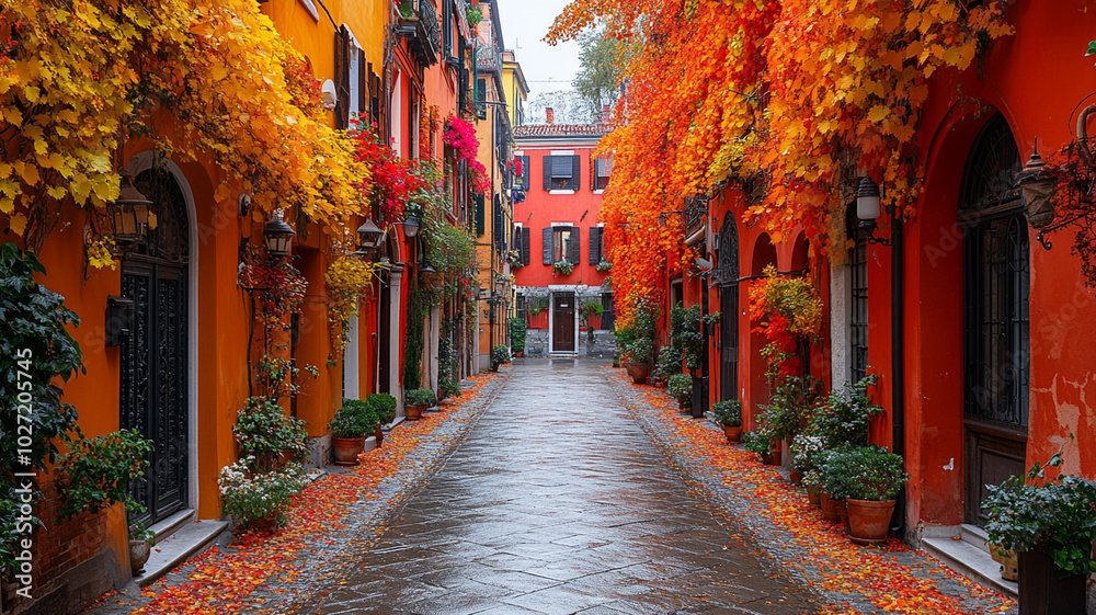 Fototapeta premium typical italian street colorful houses