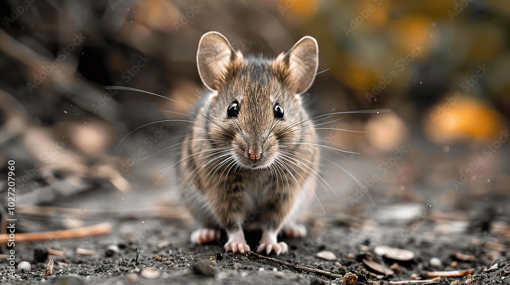 Close-up Portrait of a Curious Mouse in the Forest
