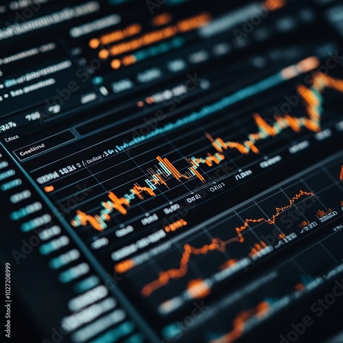 Close-up of a computer screen displaying a stock market graph.