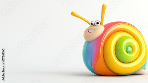 A cheerful rainbow snail with big eyes and a wide smile.