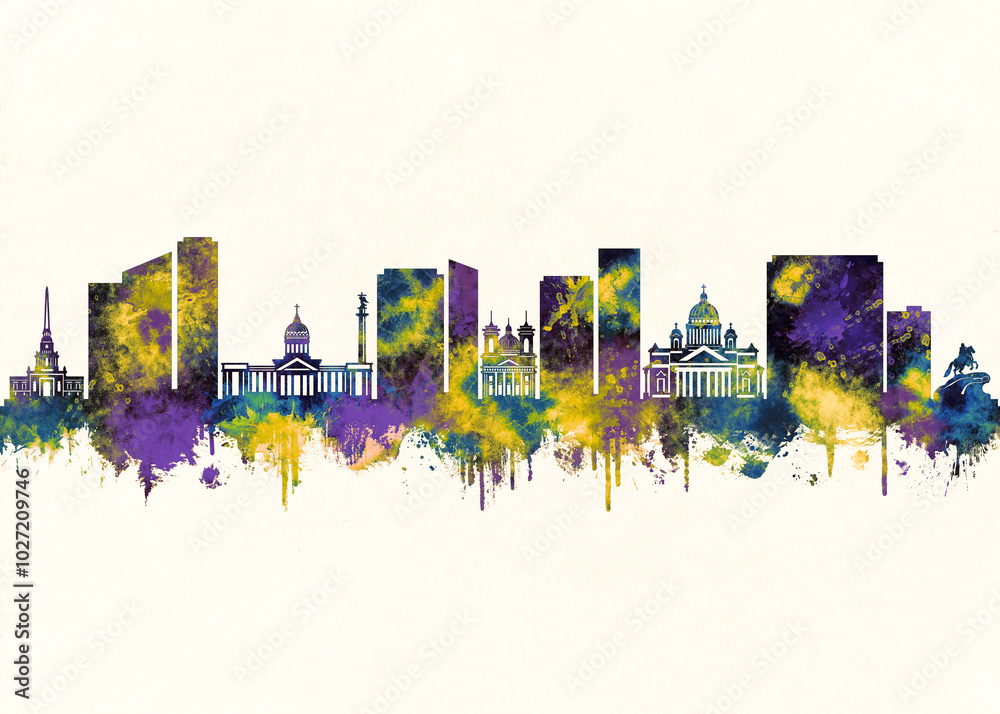 Fototapeta premium St. Petersburg Russia City Skyline. Cityscape Skyscraper Buildings Landscape City Downtown Abstract Landmarks Travel Background Modern Art Architecture Business View Building Corporate