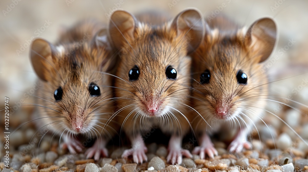 Three Adorable Mice Looking at the Camera Three Adorable Mice Looking at the Camera