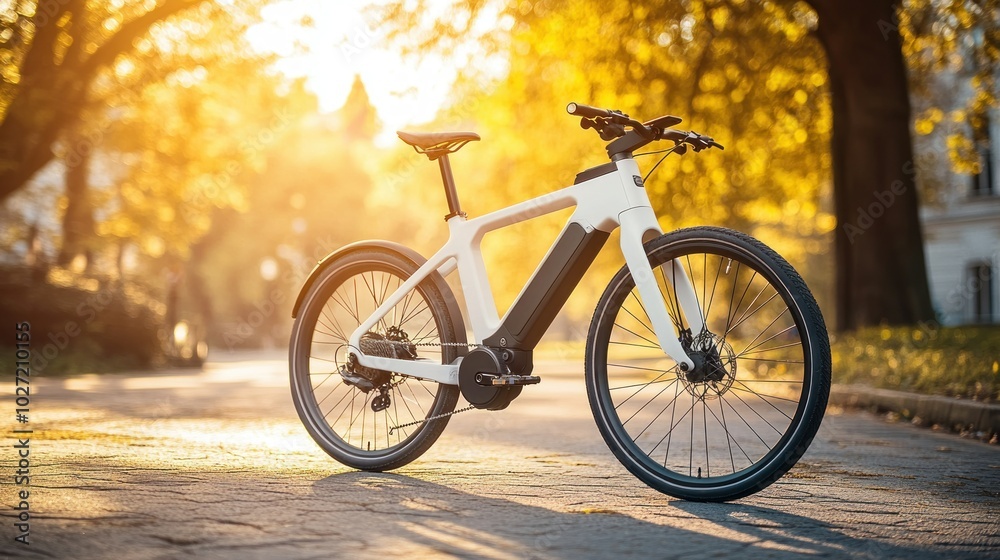 White Electric Bicycle Parked on a Paved Path White Electric Bicycle Parked on a Paved Path