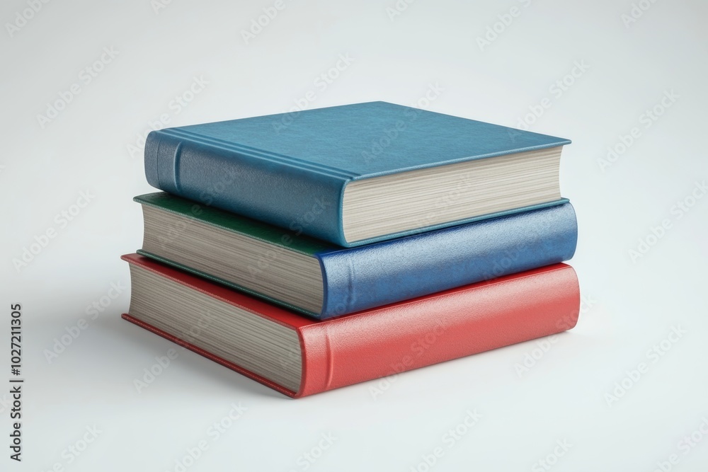 Three hardcover books stacked on top of each other against a white background. Three hardcover books stacked on top of each other against a white background.