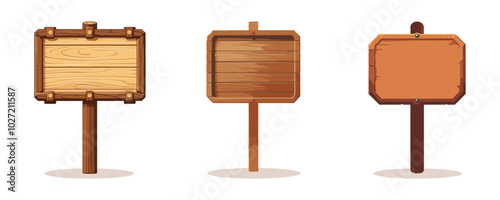 Wooden signboard road side signposts Vector design collection set