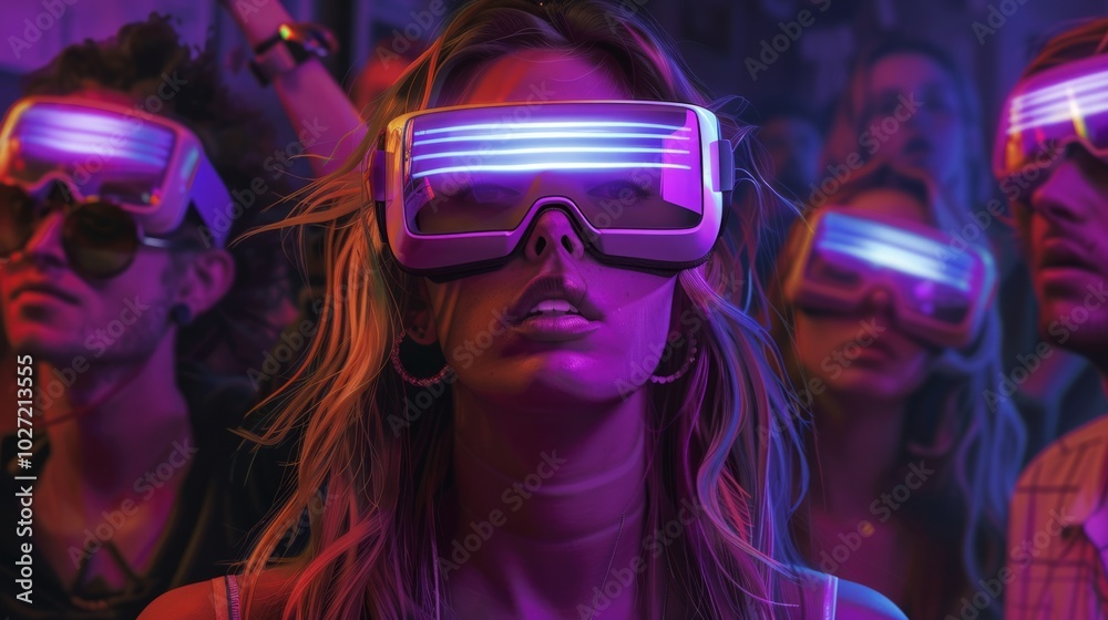. Portrait of a young woman in virtual reality glasses. . Portrait of a young woman in virtual reality glasses.