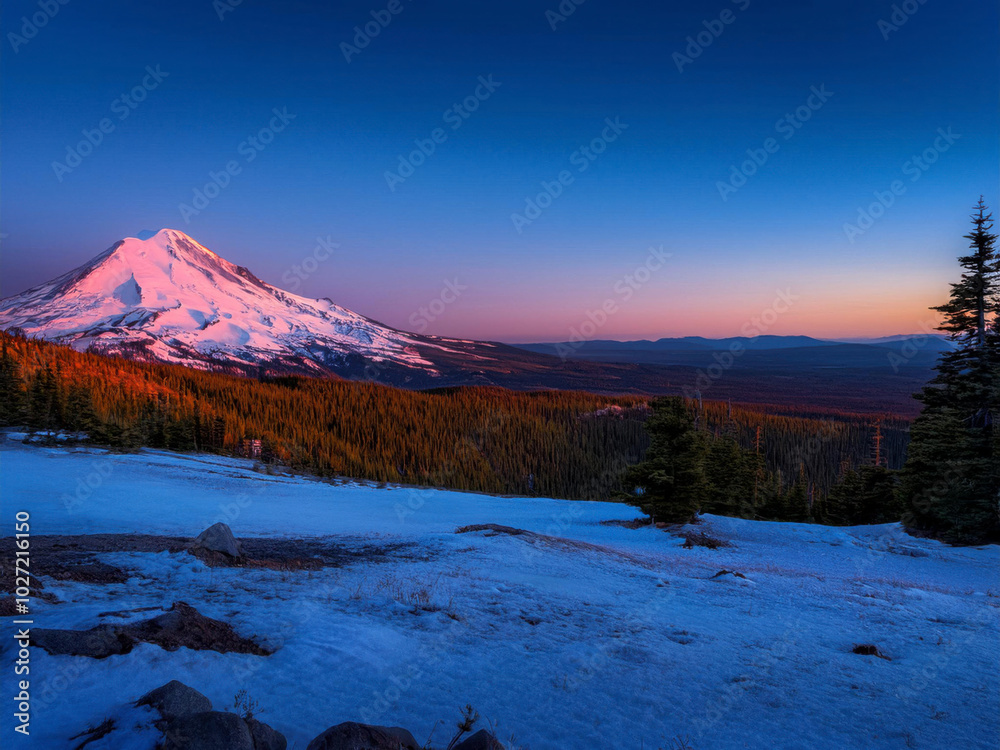Obraz premium mountain and lake at blue hour