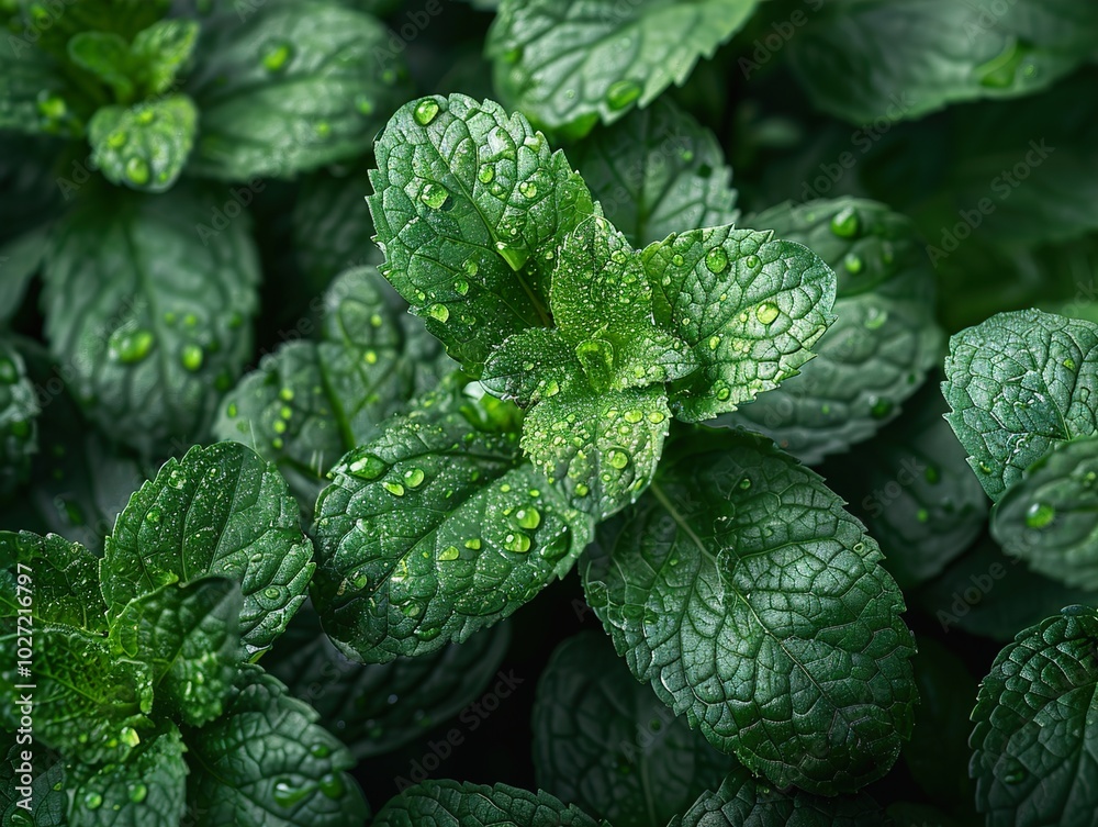 Close Up of Dewy Mint Leaves - Nature Photography Close Up of Dewy Mint Leaves - Nature Photography