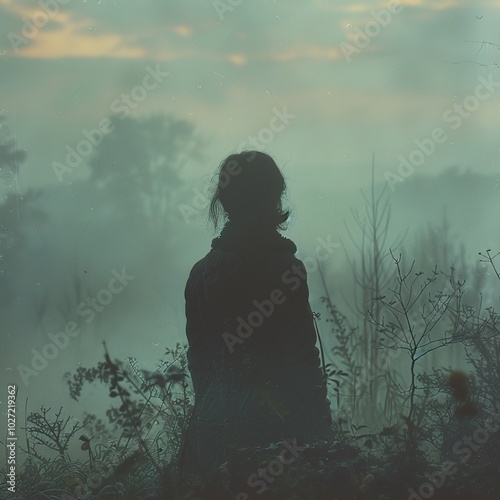 Silhouette in Fog: A Moment of Contemplation