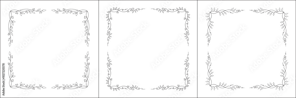 Set of three vegetal vector frames with forest flowers and leaves, bluebells frame. Black and white. Vector frame for all sizes and formats. Isolated vector illustration.
Set of three vegetal vector frames with forest flowers and leaves, bluebells frame. Black and white. Vector frame for all sizes and formats. Isolated vector illustration.