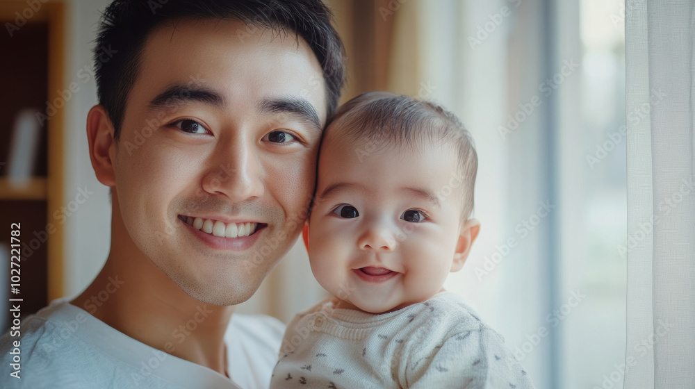 Father and smiling baby boy in warm home interior, family bond, parent-child relationship, fatherhood joy, baby’s first steps, happy moments, young father Father and smiling baby boy in warm home interior, family bond, parent-child relationship, fatherhood joy, baby’s first steps, happy moments, young father