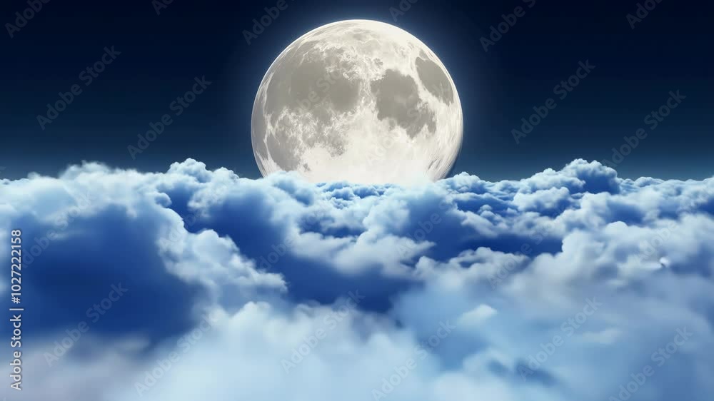 Bright Moon Above a Field of Clouds in the Night Sky Bright Moon Above a Field of Clouds in the Night Sky