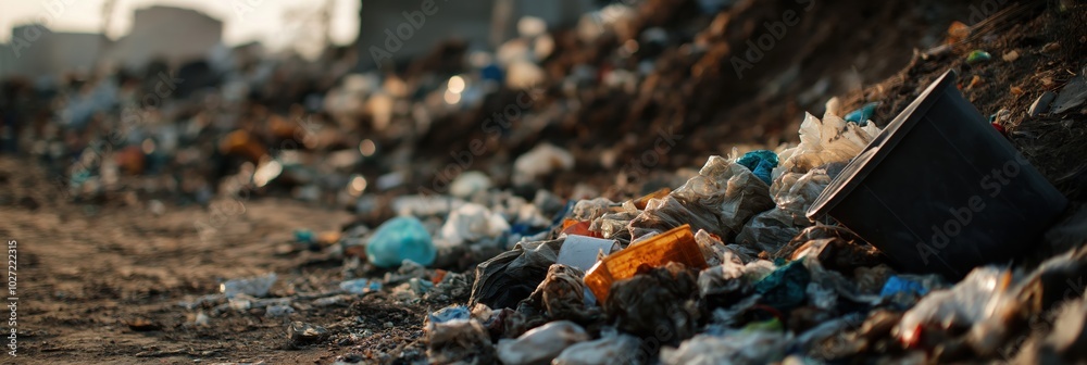 This image highlights an urban landfill filled with diverse waste, reflecting the widespread environmental impact of human consumption and waste generation. This image highlights an urban landfill filled with diverse waste, reflecting the widespread environmental impact of human consumption and waste generation.