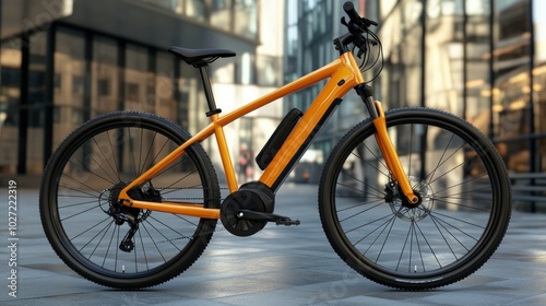 Orange Electric Bicycle Parked on a City Street