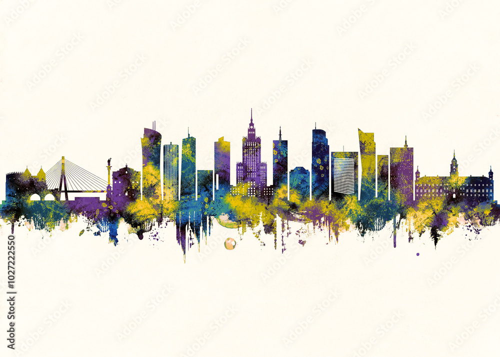 Warsaw City Skyline. Cityscape Skyscraper Buildings Landscape City Downtown Abstract Landmarks Travel Background Modern Art Architecture Business View Building Corporate