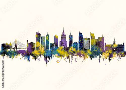 Obraz na płótnie Warsaw City Skyline. Cityscape Skyscraper Buildings Landscape City Downtown Abstract Landmarks Travel Background Modern Art Architecture Business View Building Corporate w salonie